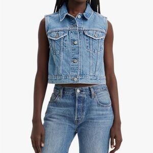 Levi's Light Blue Denim Crop Vest NWT